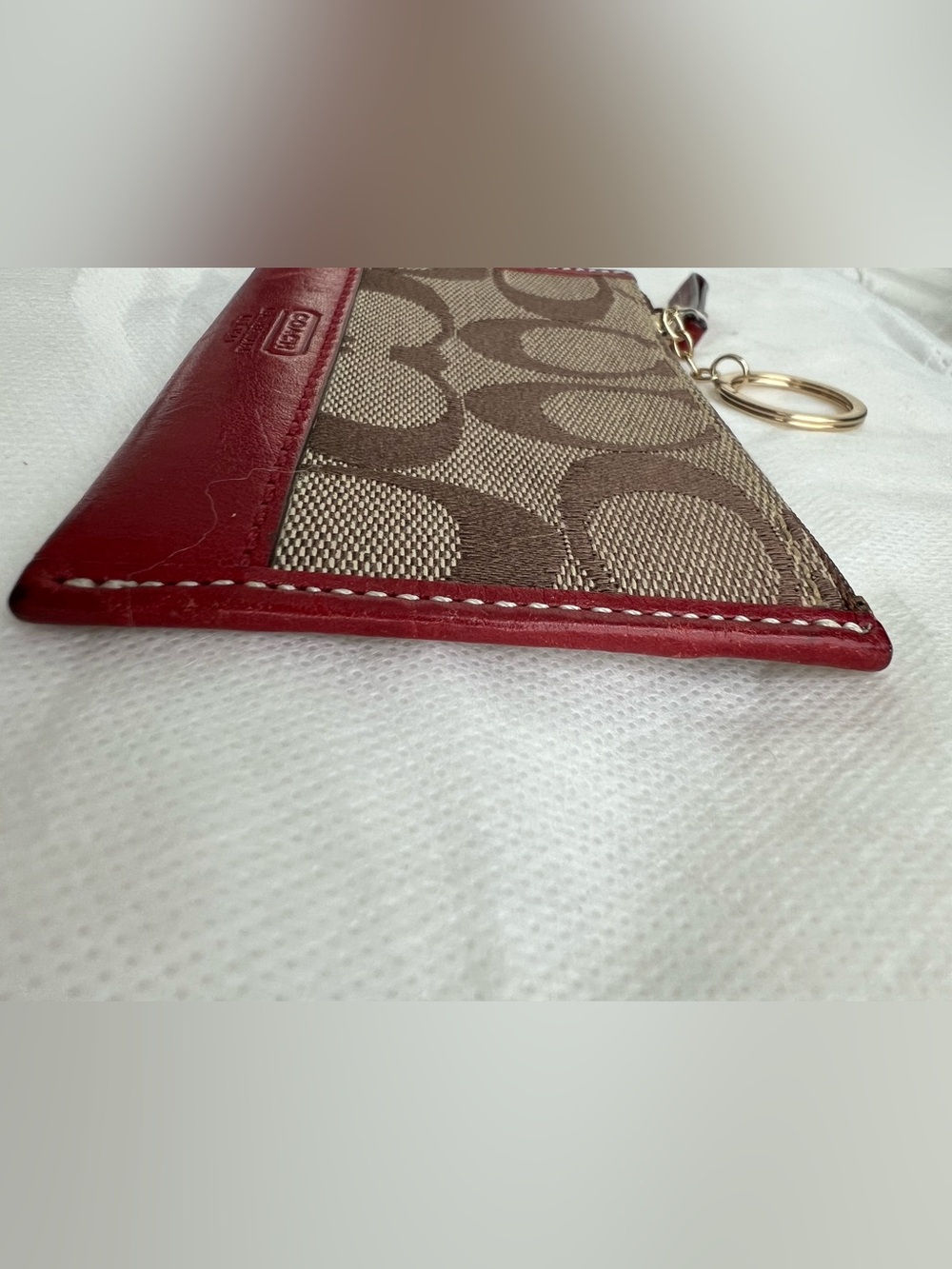 Coach Brown Signature Canvas with Red Leather Trim Key & Card Holder - Picture 3 of 11